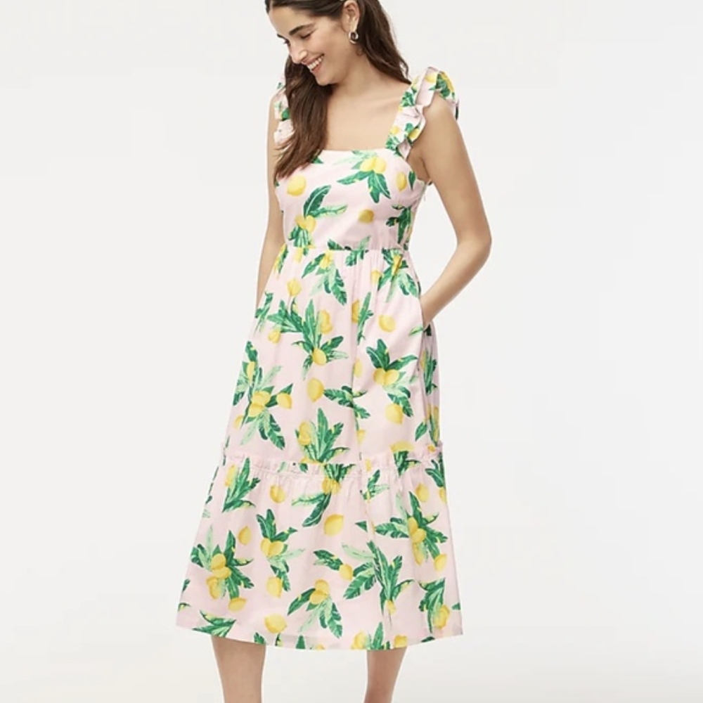 J. Crew Pink and Orange Midi Sundress with Flutter Sleeves